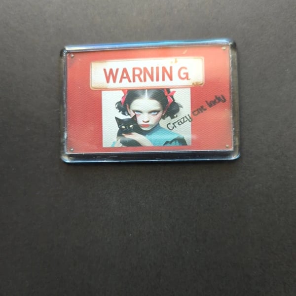 "Warning Crazy Cat Lady" Fridge Magnet – Gothic Alt Art Magnet – Original Design