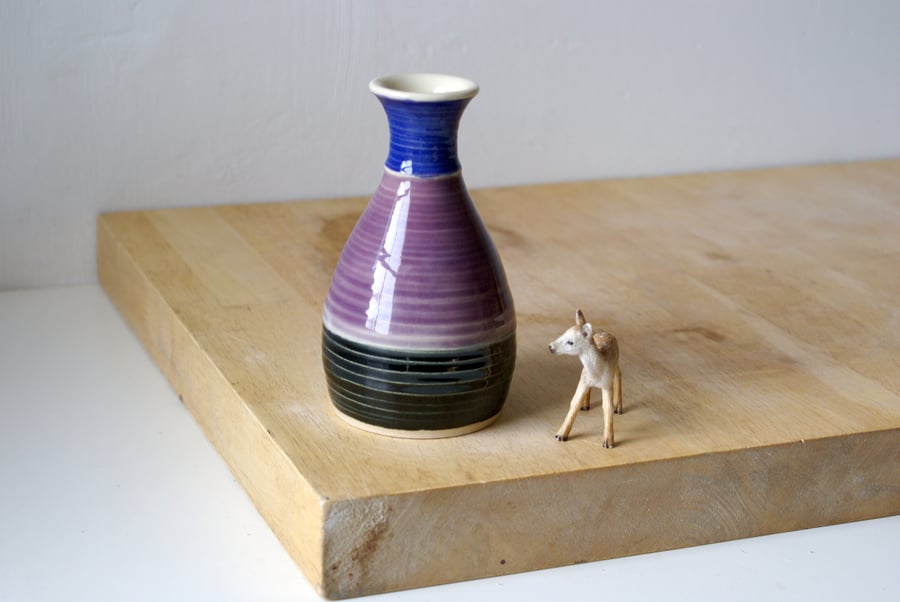 Sale - Bottle flower bud vase in purple, blue and black