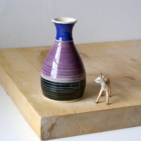 Sale - Bottle flower bud vase in purple, blue and black