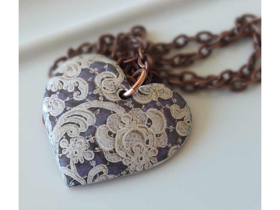 Dark blue and white heart, enamelled pendant