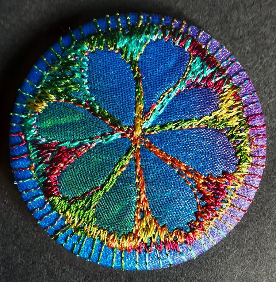 45mm Multicoloured Flower Textile Badge 