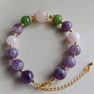 Amethyst, rose quartz and aventurine beaded bracelet with adjustable chain