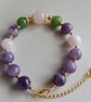 Amethyst, rose quartz and aventurine beaded bracelet with adjustable chain - Image 1