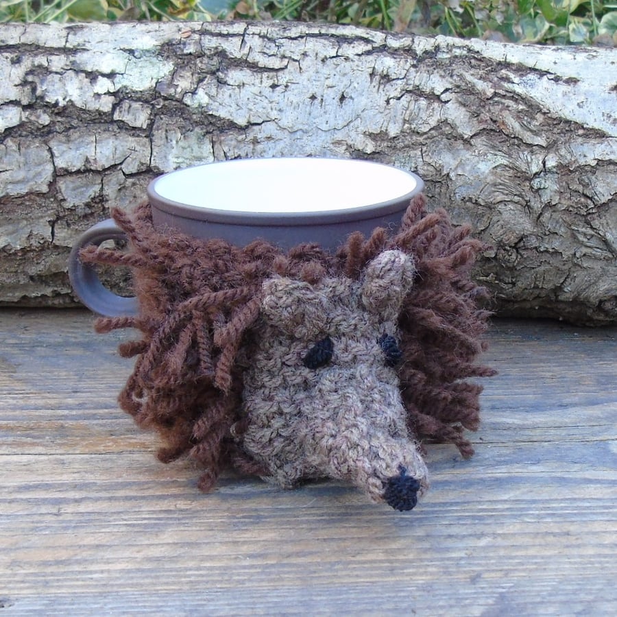 Hedgehog Mug cosy mug hug - hedgehog, knitted mug cosy, mug wrap