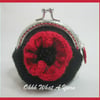 Black and red crochet, crocheted poppy coin purse