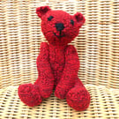 Handmade 8" Red Teddy Bear Knitted in 100% Wool