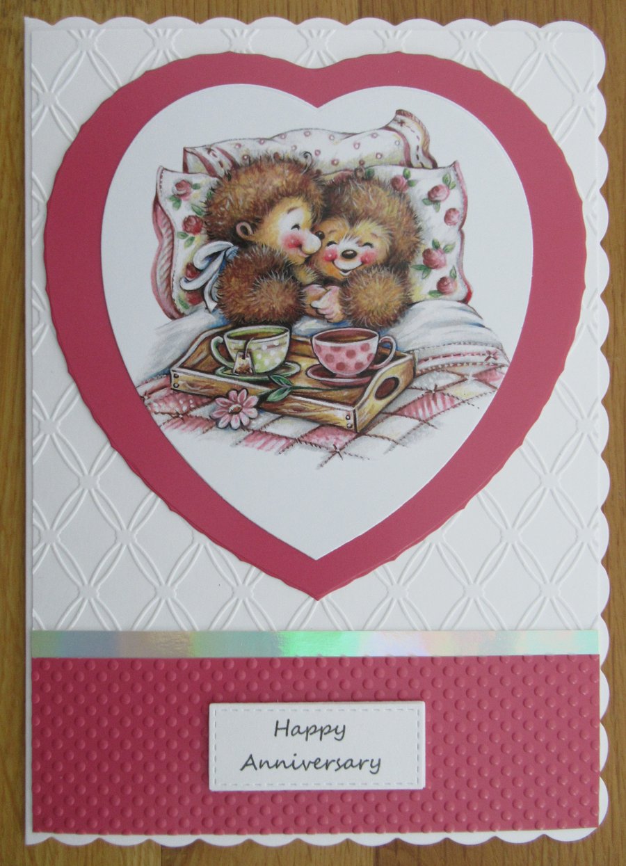 Hedgehogs Snuggled Up In Bed - A5 Anniversary Card