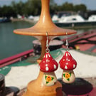 Toadstool Earrings with Traditional Canal Art Roses 