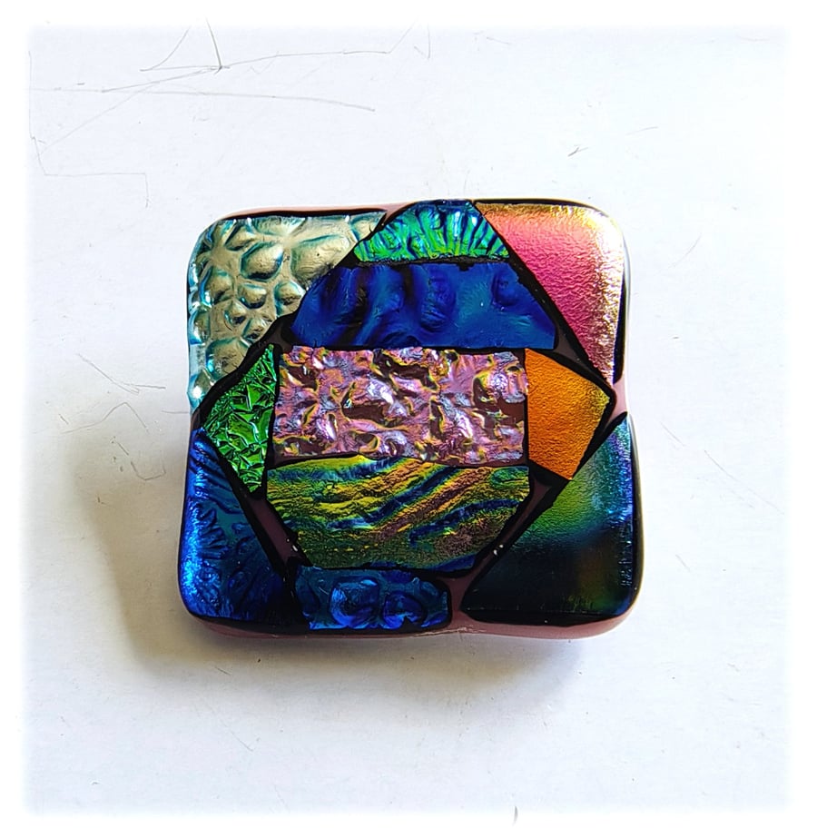 Dichroic L001 Luxury Fused Glass Patchwork Brooch Handmade 