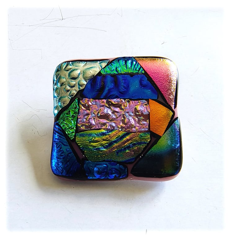 Dichroic L001 Luxury Fused Glass Patchwork Brooch Handmade 