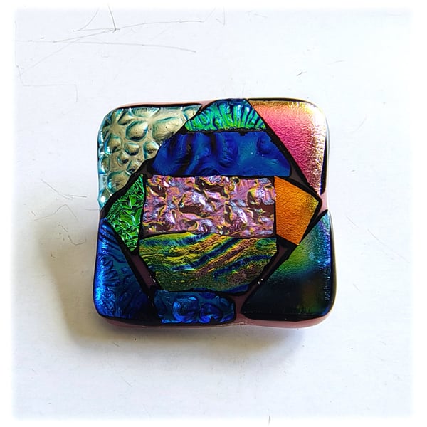 Dichroic L001 Luxury Fused Glass Patchwork Brooch Handmade 