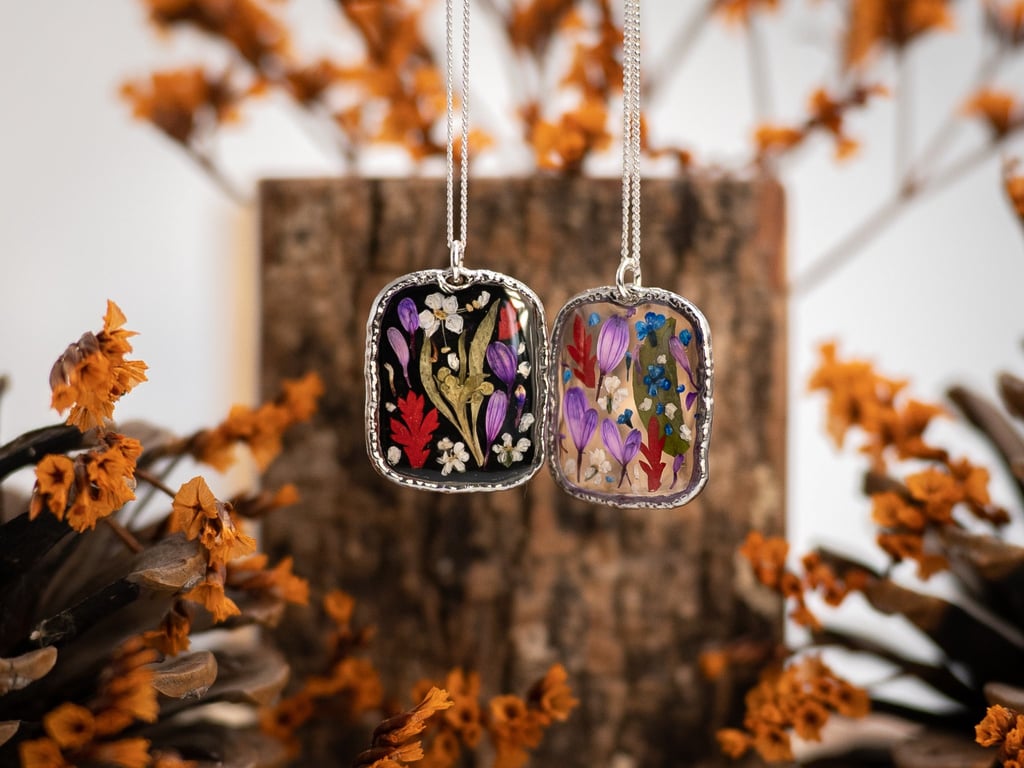 Personalised Wildflower Pendant Necklace, Sterling Silver Floral Keepsake
