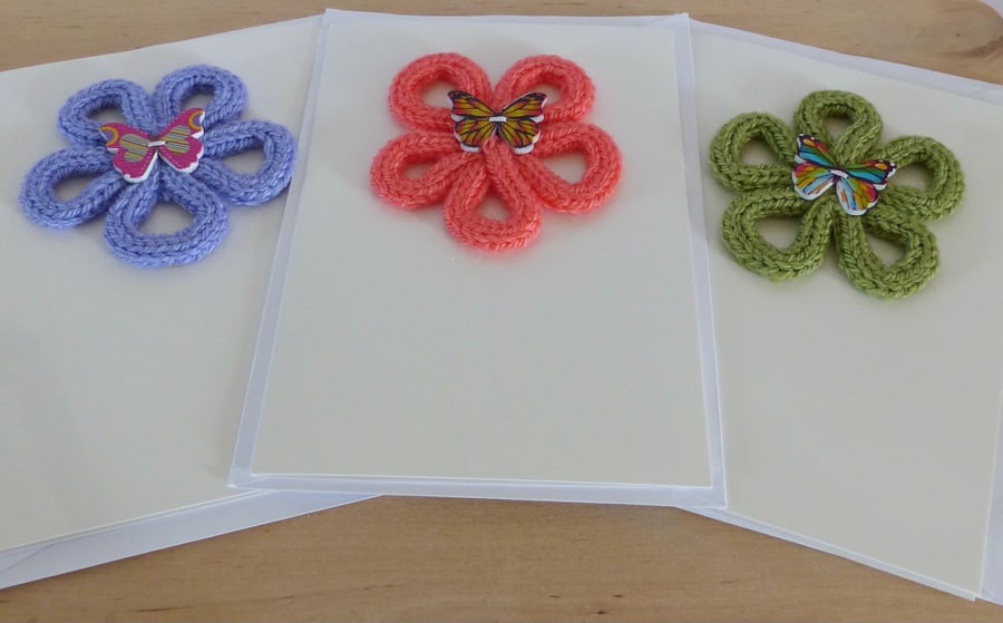 Set of 3 Knitted Flower Cards