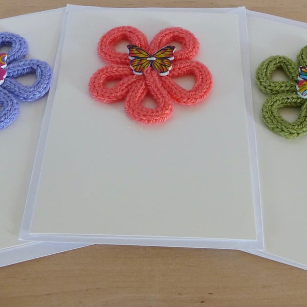 Set of 3 Knitted Flower Cards