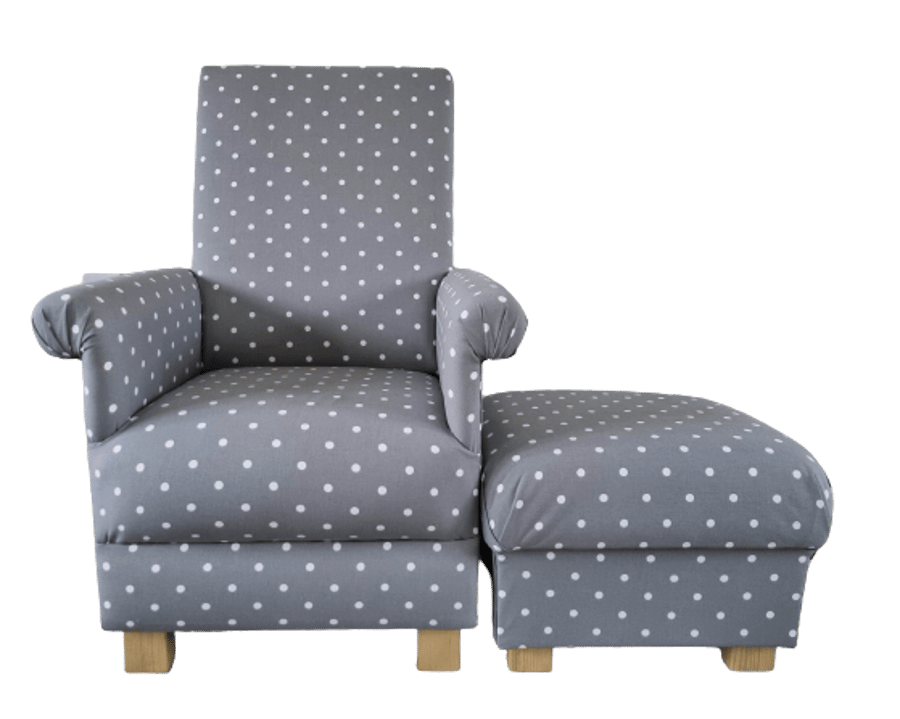 Clarke Dotty Spot Smoke Grey Fabric Chair & Footstool Armchair Spotty Accent New