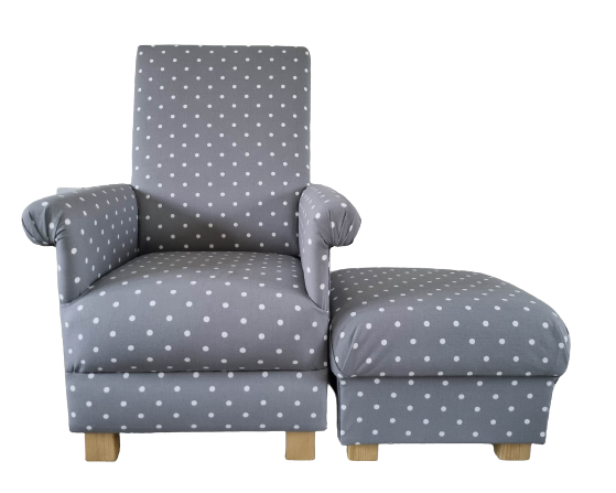 Clarke Dotty Spot Smoke Grey Fabric Chair & Footstool Armchair Spotty Accent New