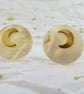 'Full Moon & Crescent Moon' celestial pearly silhouette GF stud earrings - Image 3