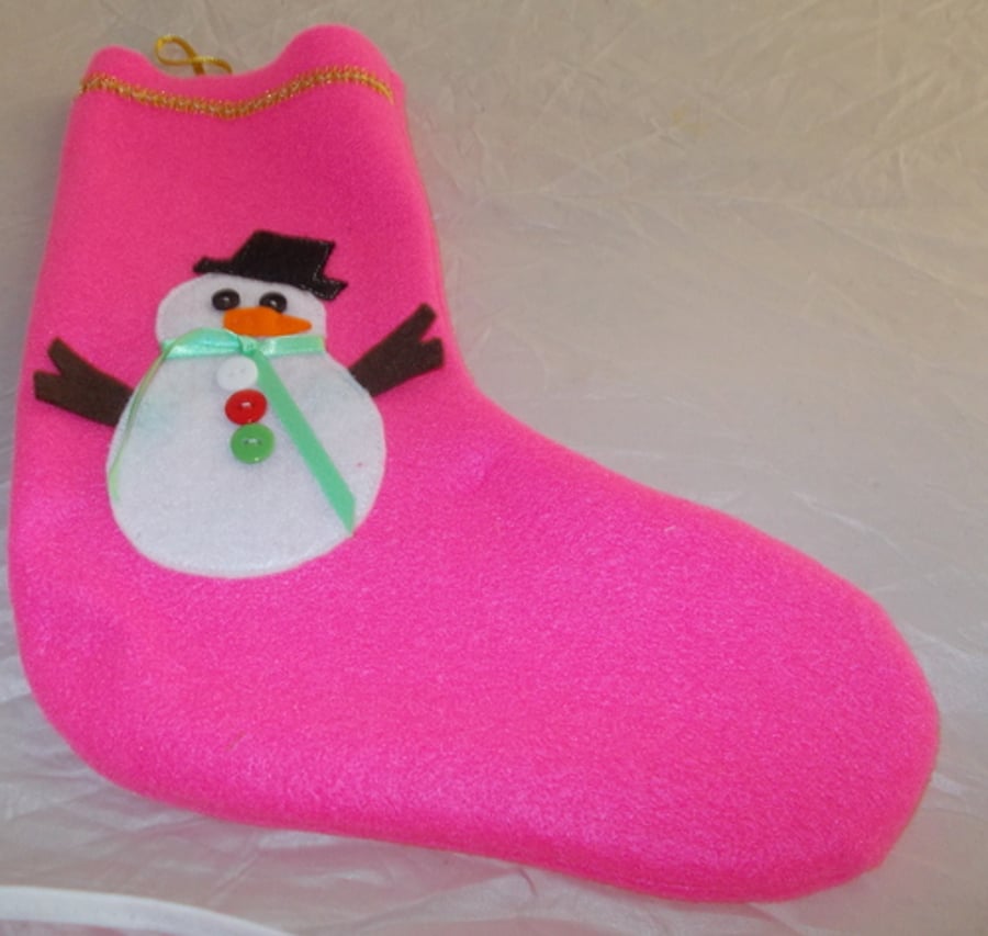 Hand made Pink felt Christmas stockings with snowman