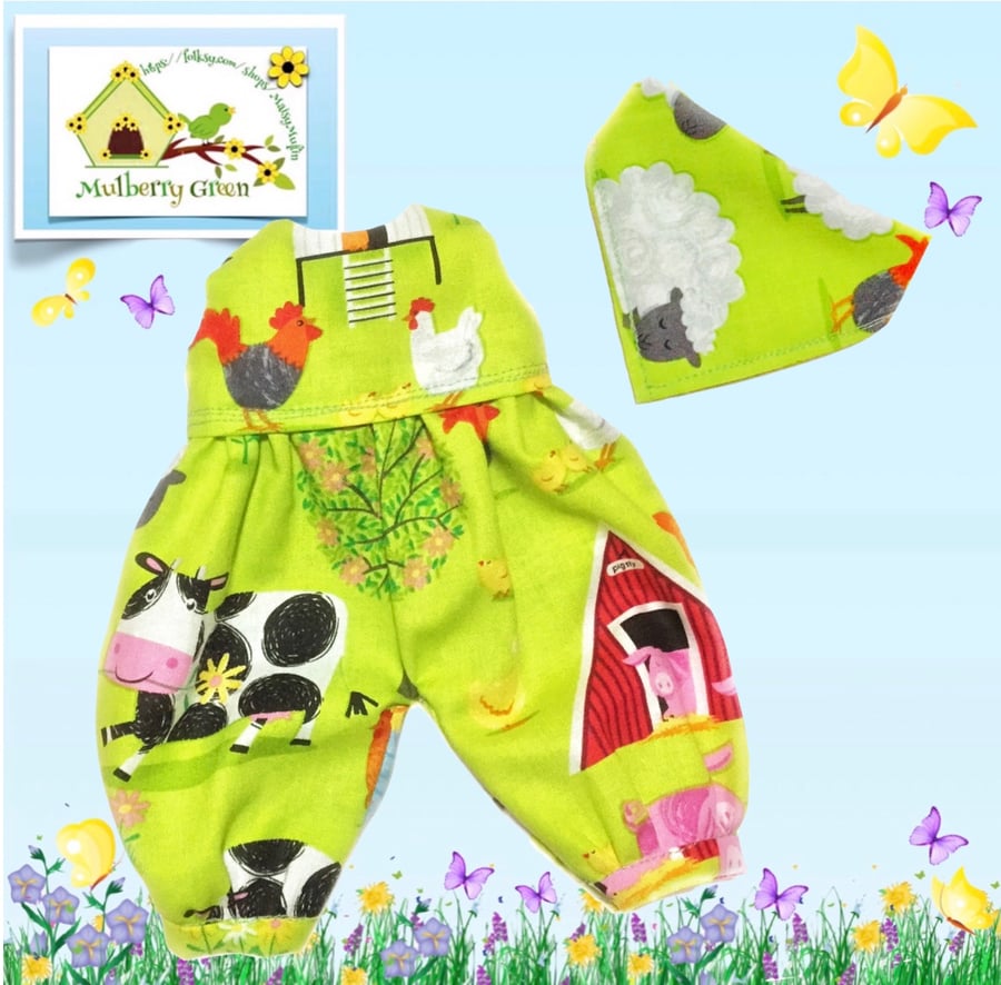 Reserved for Sue - Farmyard Friends Playsuit and Matching Headscarf