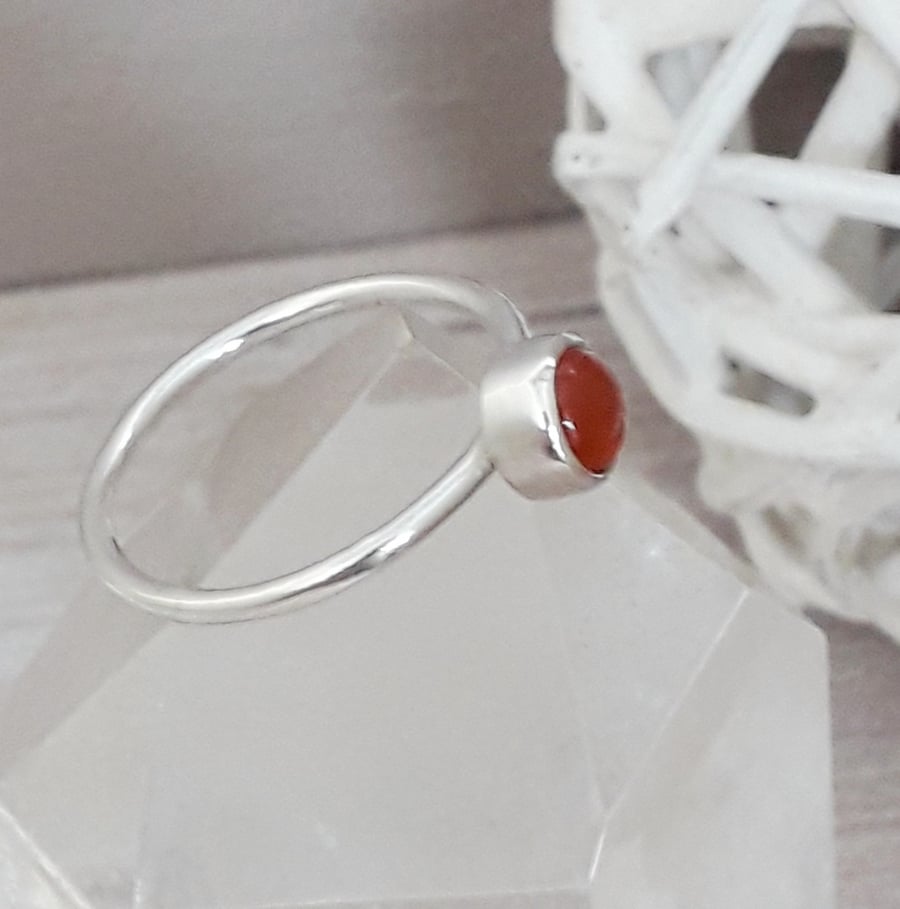 Carnelian Stacking ring sterling silver size N and Half , Hallmarked