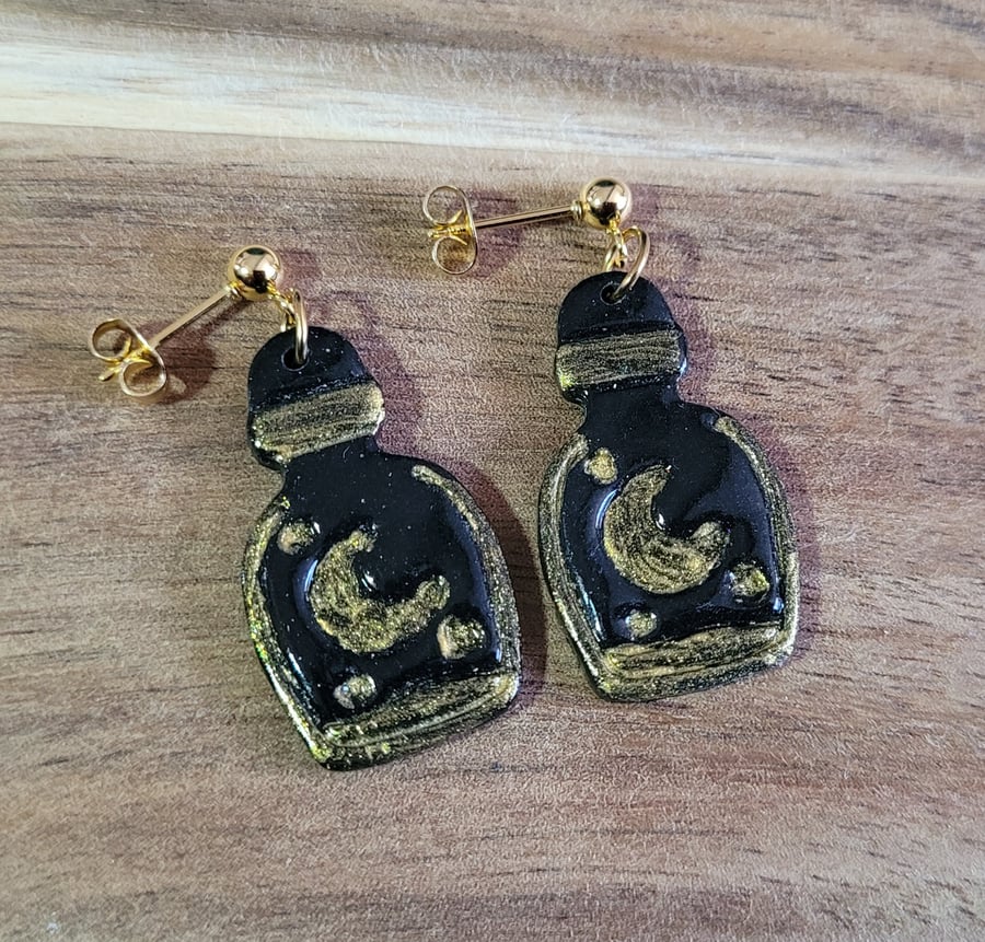 Polymer Clay Halloween Moon Potion Bottle Earrings, 316 Surgical Stainless Steel