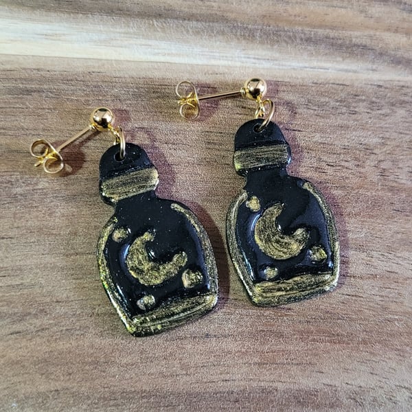 Polymer Clay Halloween Moon Potion Bottle Earrings, 316 Surgical Stainless Steel