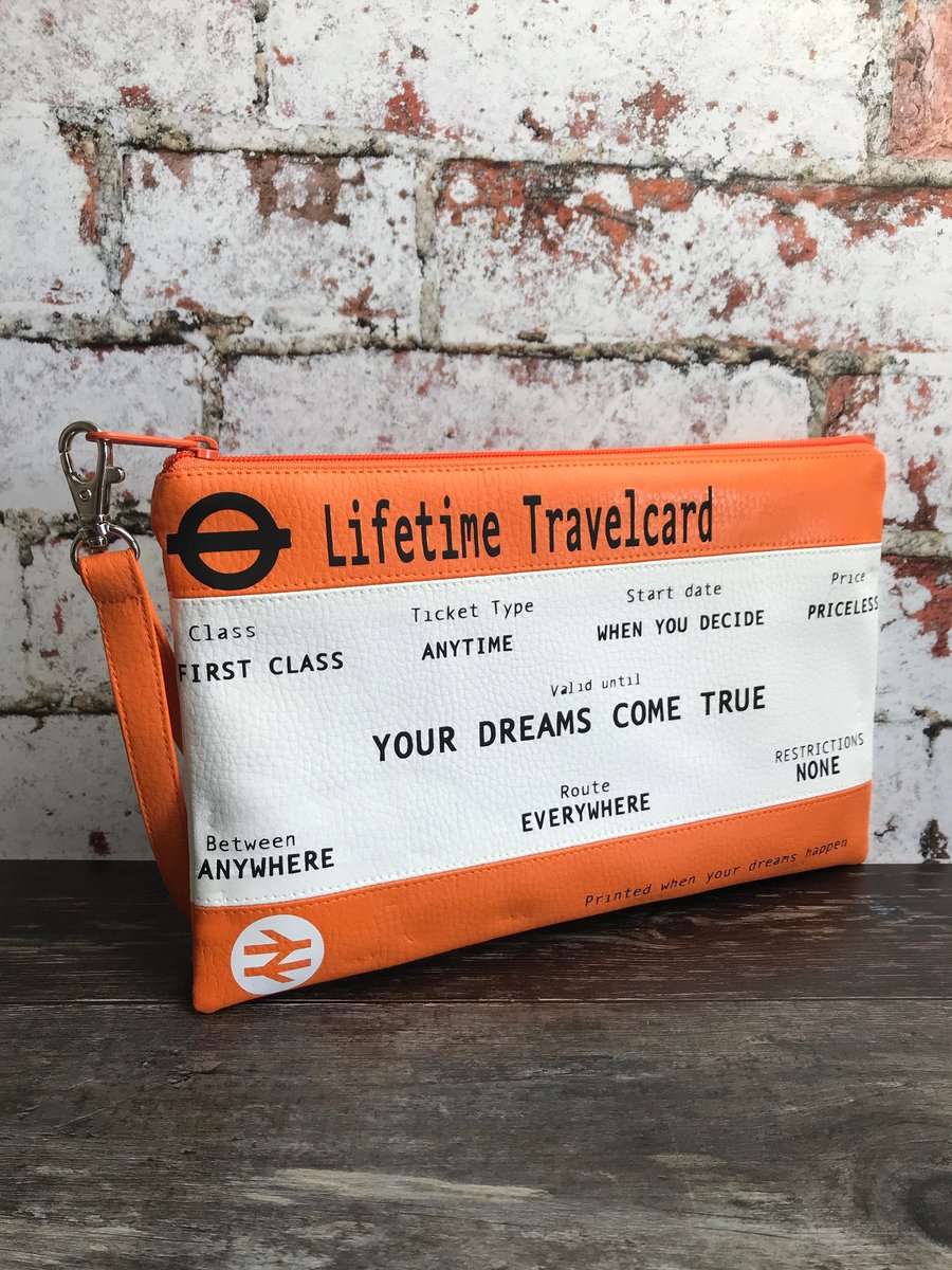 Faux Leather "Travelcard Train Ticket" inspired Zipper Pouch