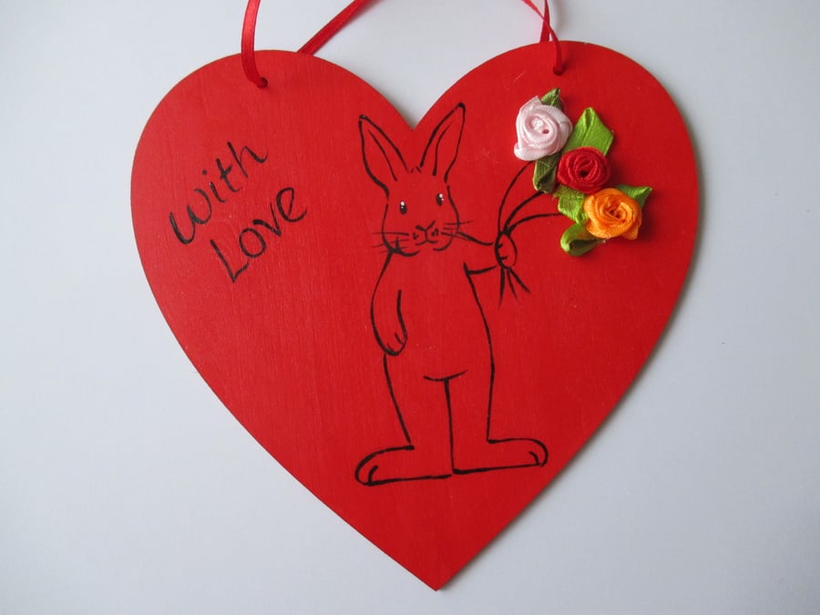 Bunny Rabbit Love Heart Hanging Decoration Bunnies Valentines Day Gift