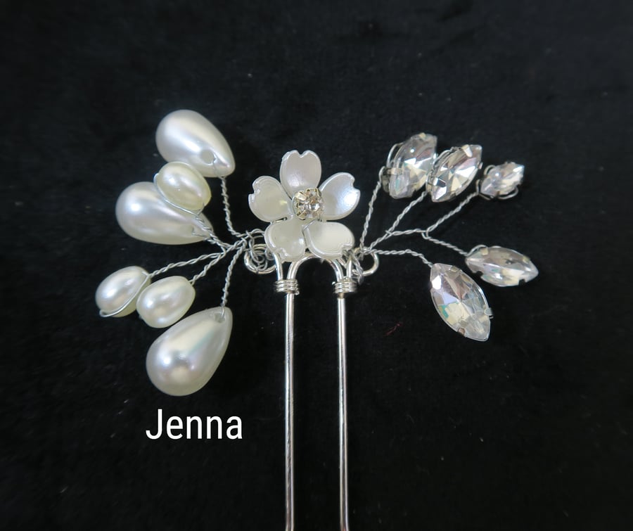 Pearl & rhinestone bride's hair pin, wedding hair accessory, handmade in Warwick