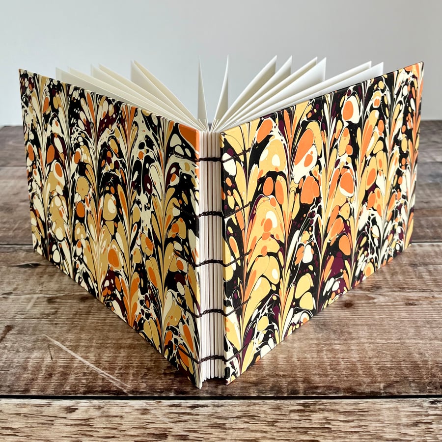 Watercolour Sketchbook with Yellow & Orange Hand Marbled Paper 