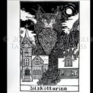 Jolakötturinn - Yule Cat - Original Lino Print, Black & White, Limited Edition