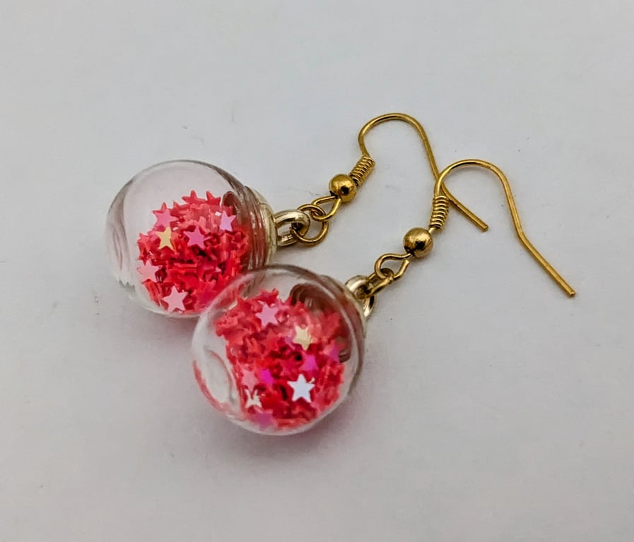 Glass Christmas bauble earrings - pink stars