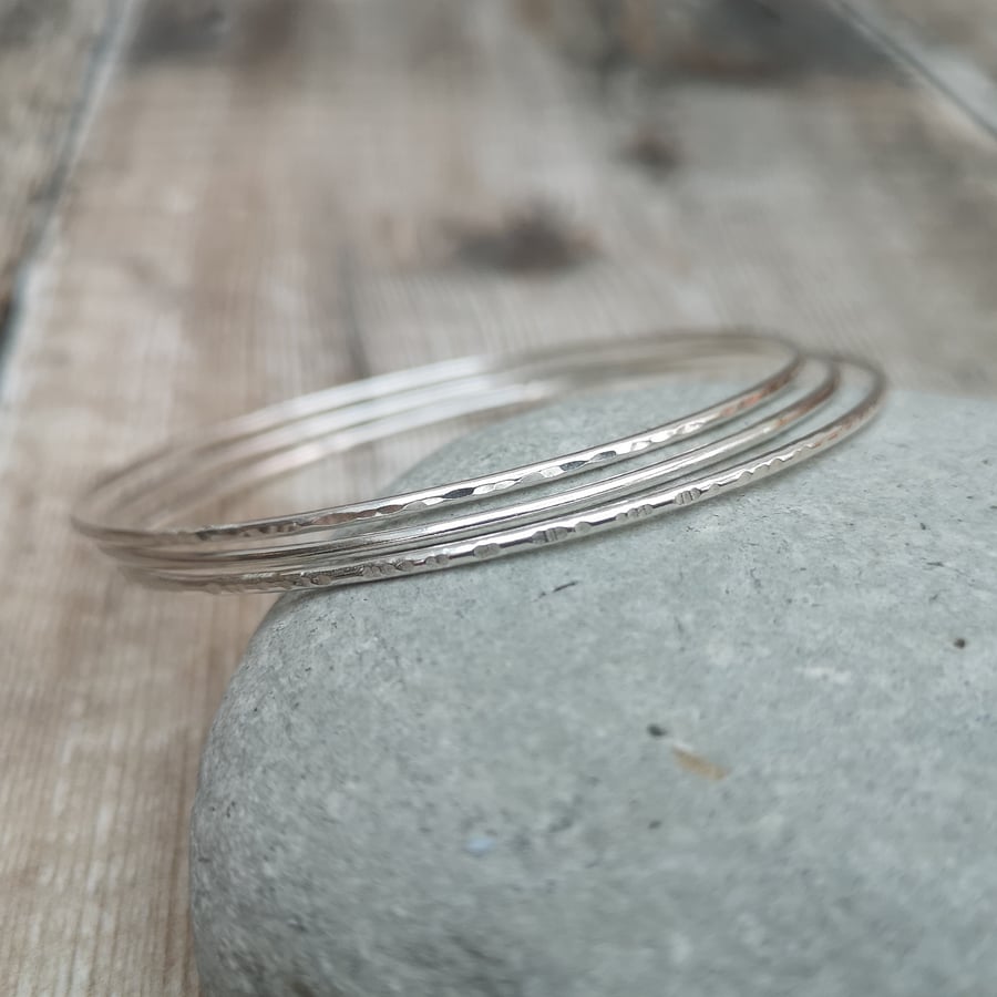 Silver Bangle Set, Stacking Bangles, Sterling Silver Thin Bangle