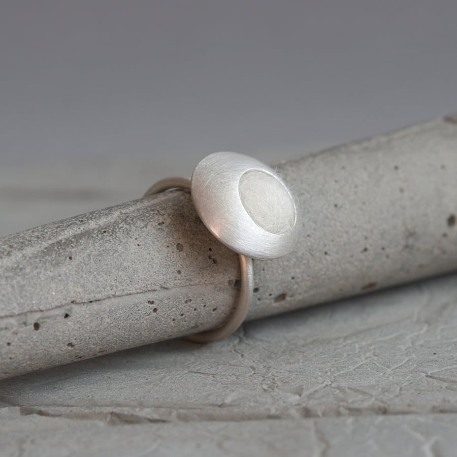 White Funky Dots Sterling Silver Disc Ring