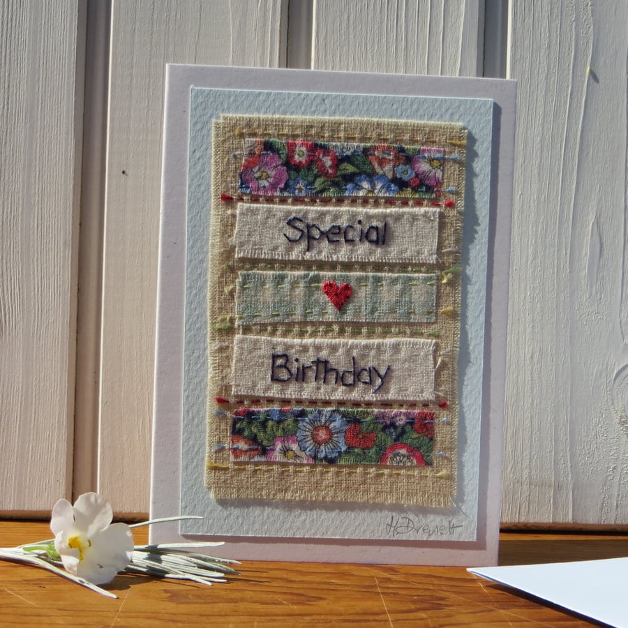 Special Birthday, a hand-stitched card to mark a milestone birthday, discreetly!