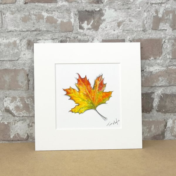Original Art Watercolour Painting Autumn Leaf  