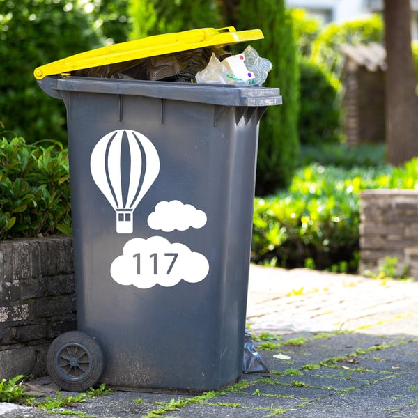 Wheelie Bin Sticker Hot Air Balloon Custom Number Personalised House Number