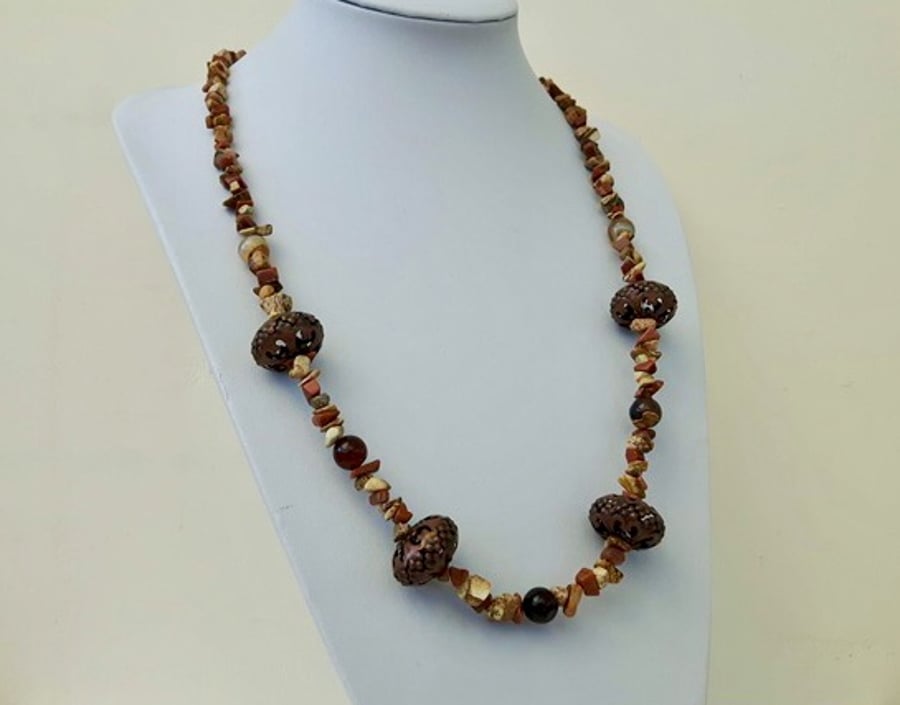 Mixed Gemstone Necklace with Coppertone Beads