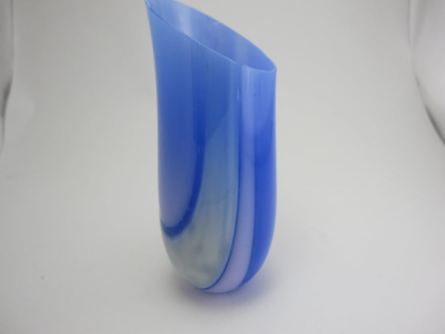 Fused glass small drop vessel, cobalt blue, vanilla, pink