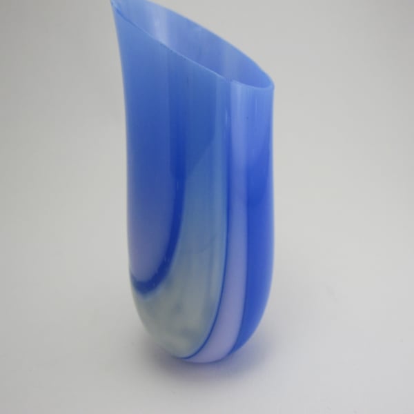 Fused glass small drop vessel, cobalt blue, vanilla, pink