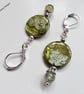 Designer Prehnite & Printed Shell Hoogie Earrings Silver Plated - Image 6