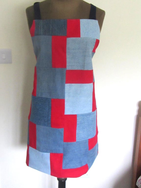 Red and blue patchwork apron