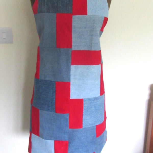 Red and blue patchwork apron