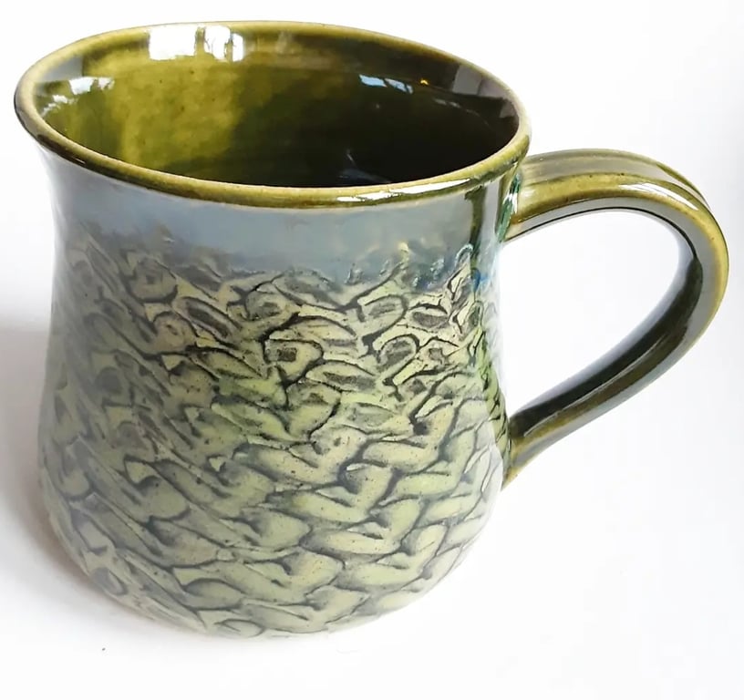 Mug - Green Hand Thrown Stoneware Ceramic Green Glazed Mug 