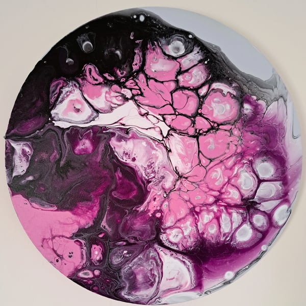Original Acrylic Pour Painting – Modern Art – Ready to Hang - Round Canvas 