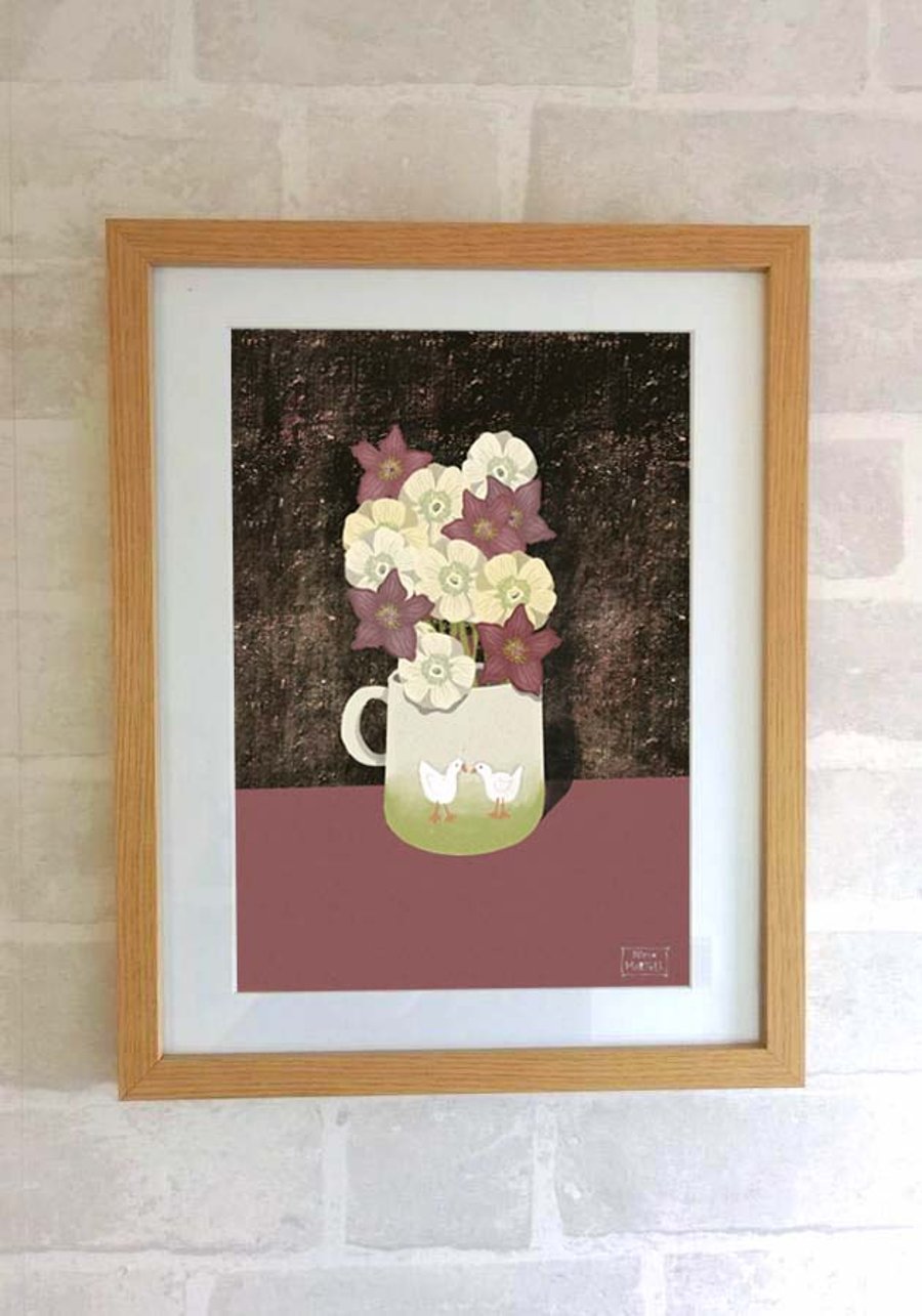 Hellebores Vintage Mug - A4 Print Only by Nina Martell