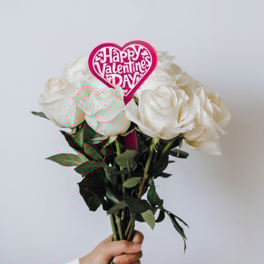 Personalised Valentine's Day Bouquet Stick – Heart: Custom Flowers Gift For Her