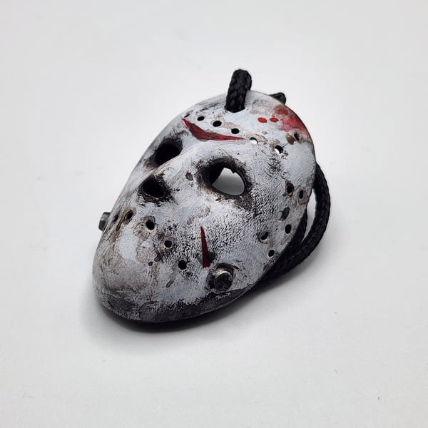 Jason Voorhees Mask Rear View Mirror Charm Hand-Painted 3D Printed Car Accessory
