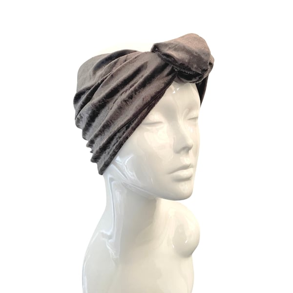 Silver Grey Velvet Vintage Style Turban Head Wrap, Wide Adult Headband, Pin Up