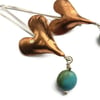 Copper heart earrings with turquoise stones and sterling silver ear wires